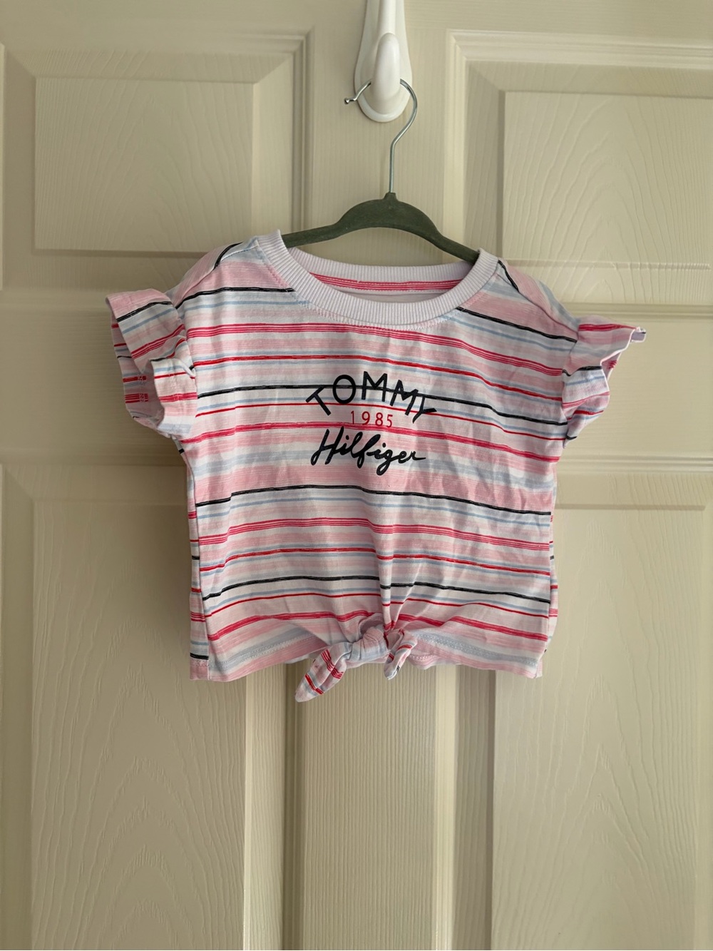Tommy Hilfiger Pink & White Striped Knot-Front Tank Top